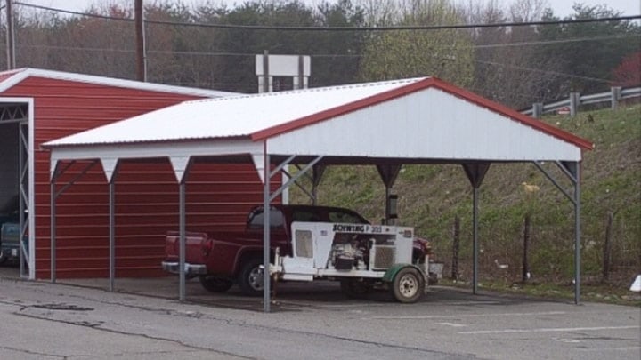 Texwin vertical roof steel carport with red trim