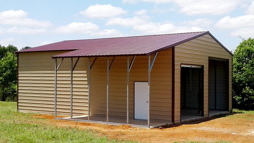 Texwin Vertical Roof Triple Wide Garage with Lean To, 30W x 60L x 13H