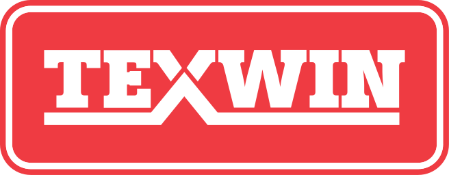 Texwin logo, white lettering on a red badge